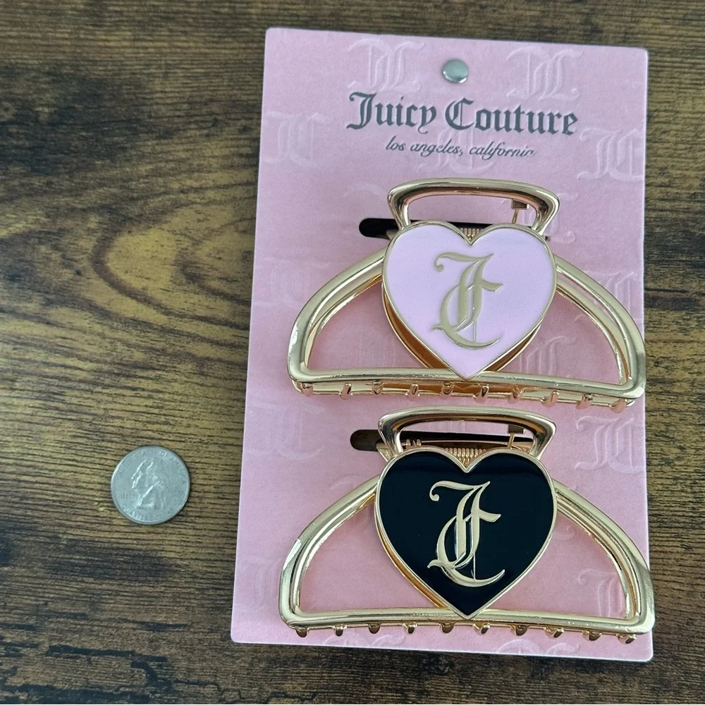 NWT Juicy Couture 2 Pck Hair Clip Claw Accessories Gold Pink Black JC Logo - Picture 3 of 3